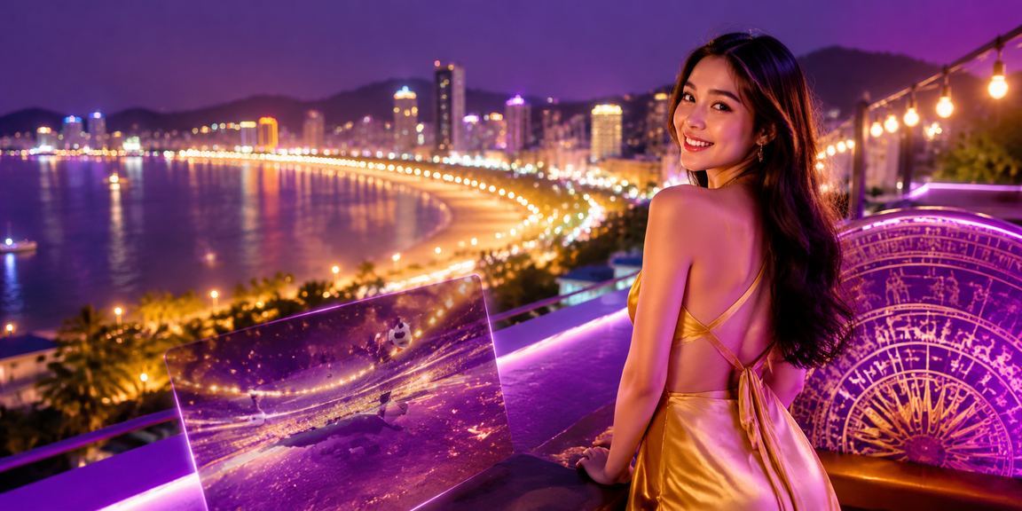 Không gian cá cược thể thao với ánh đèn neon tại Quy Nhơn về đêm